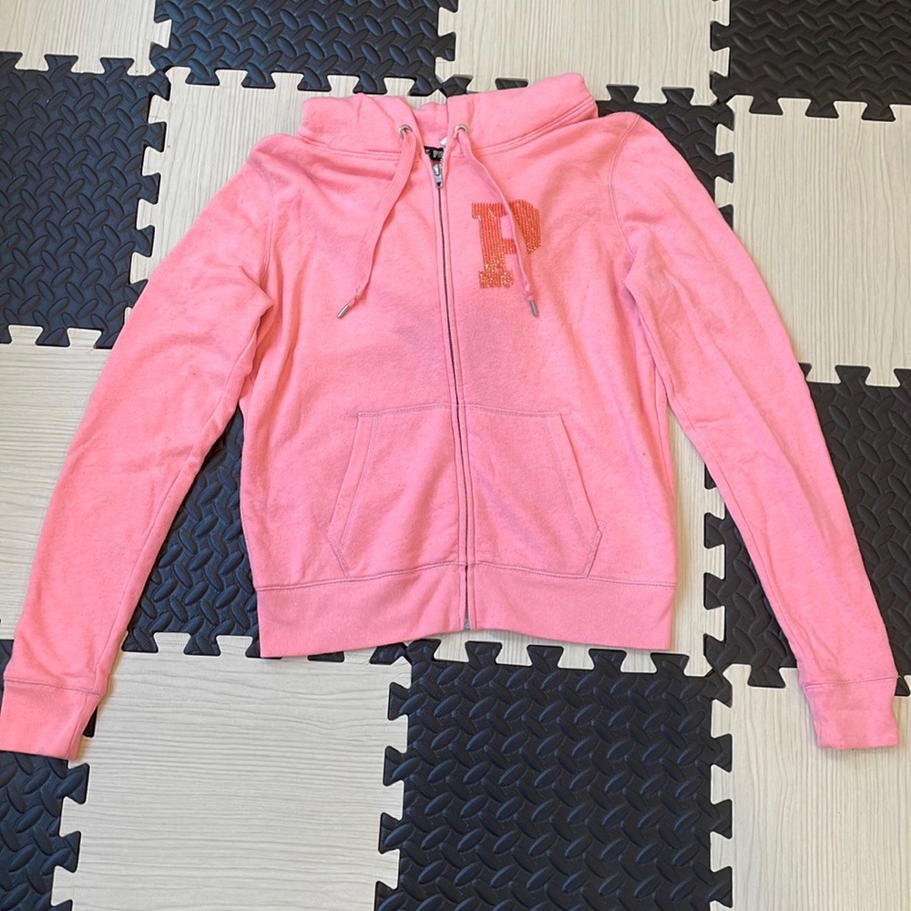 Victoria Secret's Pink P Sequin Logo Full Zip Jacket Size s